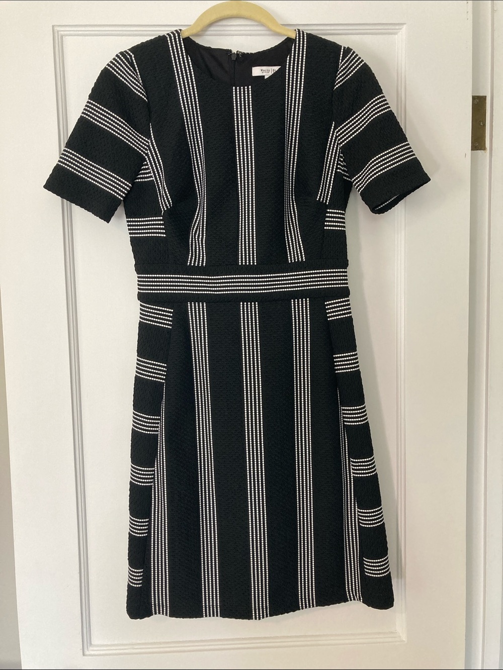 White House Black Market Black and White Vertical Stripe Fit-and-Flare Dress